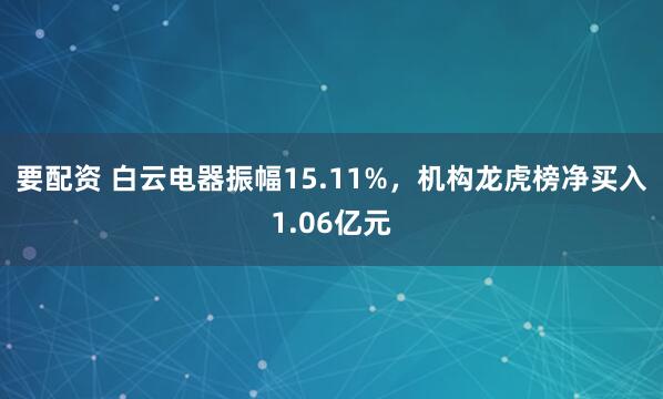 要配资 白云电器振幅15.11%，机构龙虎榜净买入1.06亿元